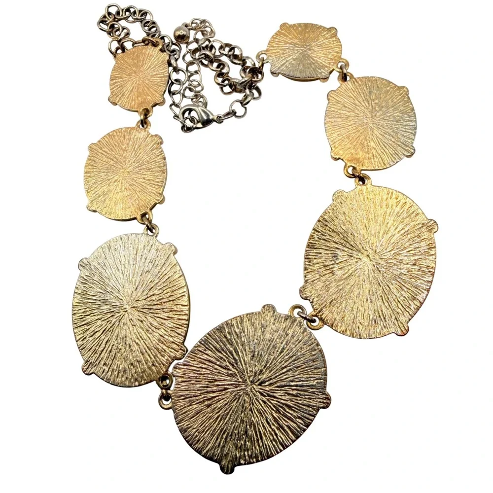 Golden Orange Faceted‎ Glass Statement Necklace Gold Tone 18–21